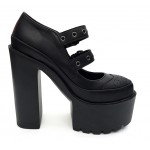 Black Punk Rock Mary Jane Chunky Sole Block High Heels Platforms Pumps Shoes
